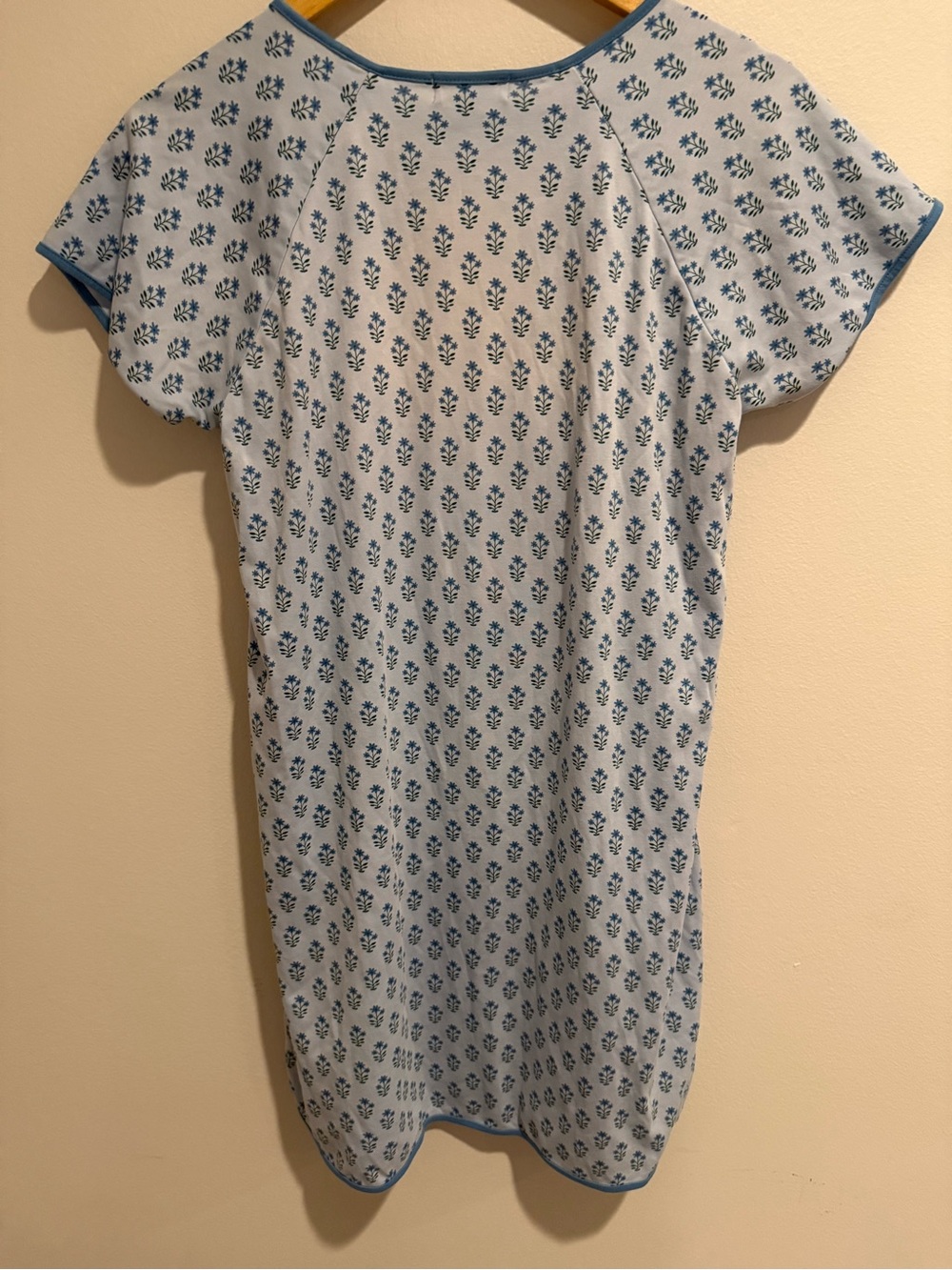 LAKE Pima Cotton Nightgown Blue Floral Block Print Short Sleeve Sleep Dress M - Picture 2 of 7
